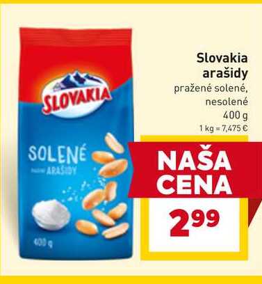 Slovakia arašidy pražené solené, nesolené 400 g 