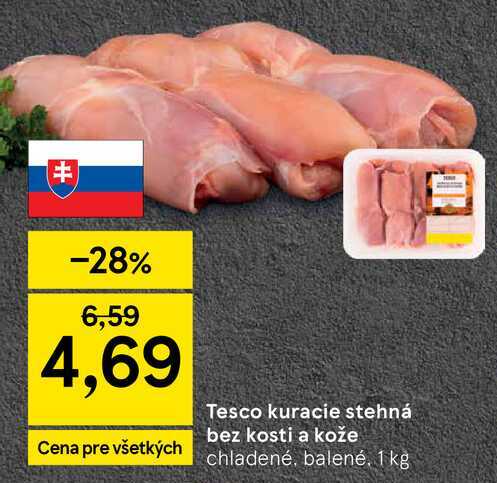 kuracie stehná bez kosti a kože chladené, balené 1 kg 