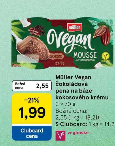 Müller Vegan čokoládová pena na báze kokosového krému 2 x 70 g 