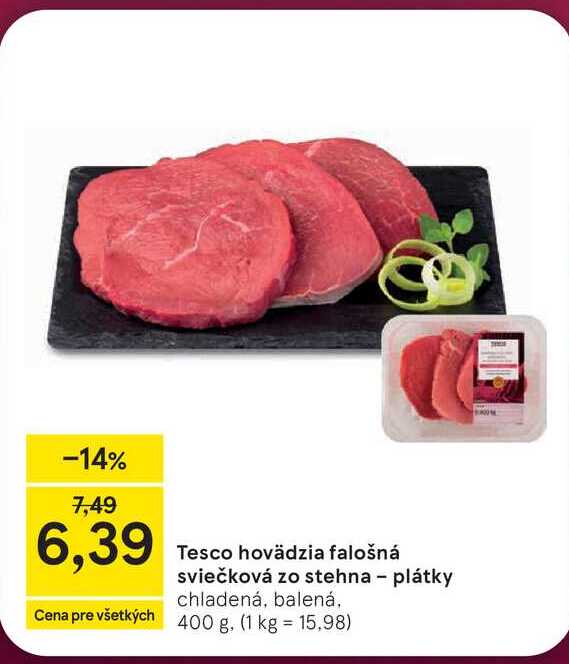 Tesco hovädzia falošná sviečková zo stehna - plátky chladená, balená 400 g