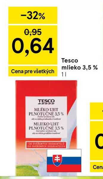 TESCO MLÉKO PLNOTUČNÉ 3.5% 1l