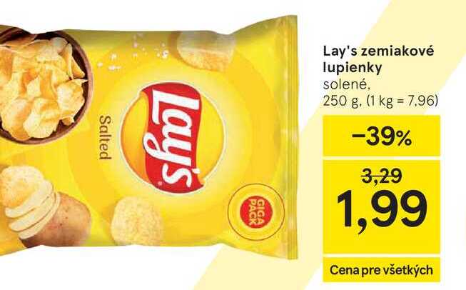 Lay's zemiakové lupienky solené, 250 g