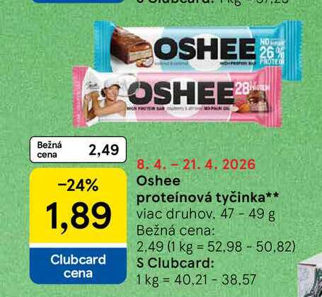 Oshee proteínová tyčinka viac druhov 47 - 49 g 