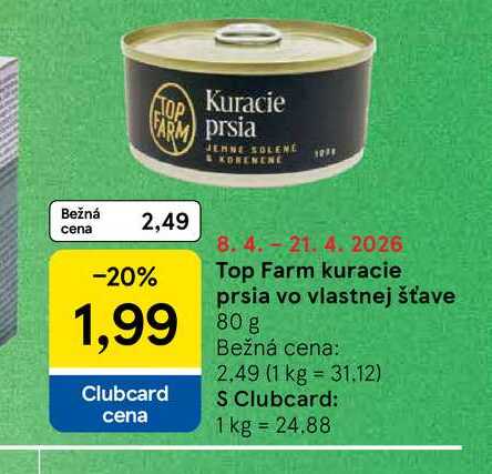 Top Farm kuracie prsia vo vlastnej šťave 80 g 