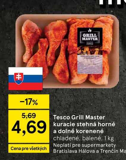Tesco Grill Master kuracie stehná horné a dolné korenené chladené, balené, 1 kg