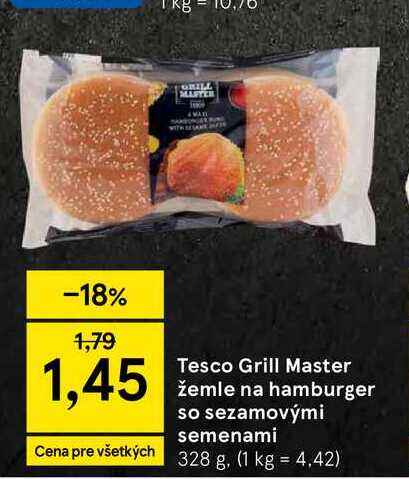 Tesco Grill Master žemle na hamburger so sezamovými semenami 328 g