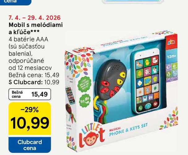 Mobil s melódiami a kľúče 4 batérie AAA