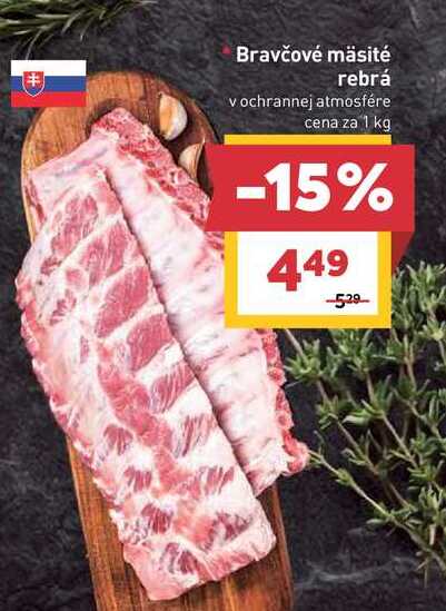 Bravčové mäsité rebrá v ochrannej atmosfére cena za 1 kg 