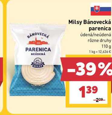 Milsy Bánovecká parenica údená/neúdená rôzne druhy 110 g