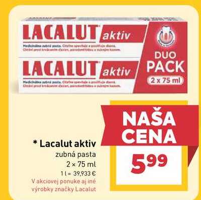 Lacalut aktiv zubná pasta 2 x 75 ml