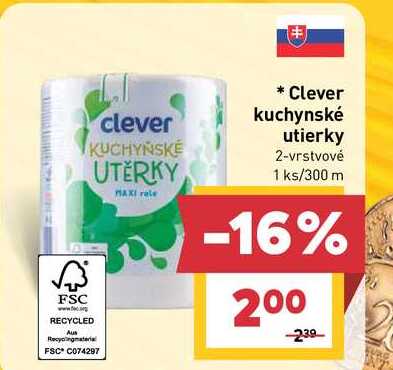 Clever kuchynské utierky 2-vrstvové 1ks/300 m