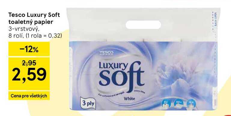 Tesco Luxury Soft toaletný papier 3-vrstvový 8 rolí