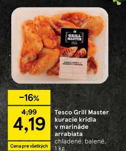 Tesco Grill Master kuracie krídla v marináde arrabiata chladené, balené 1 kg 