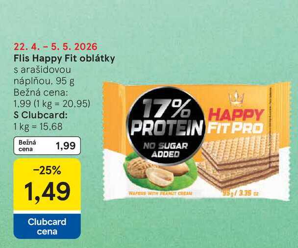 Flis Happy Fit oblátky s arašidovou náplňou, 95 g 