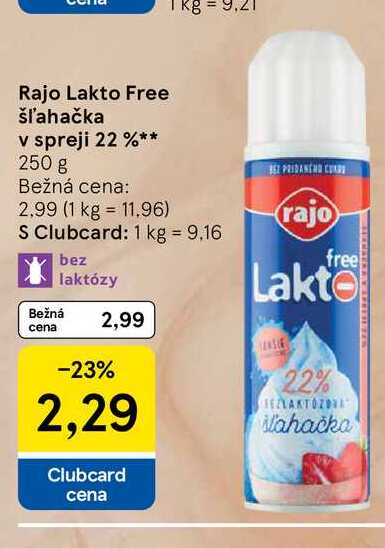 Rajo Lakto Free šľahačka v spreji 22 % 250 g 