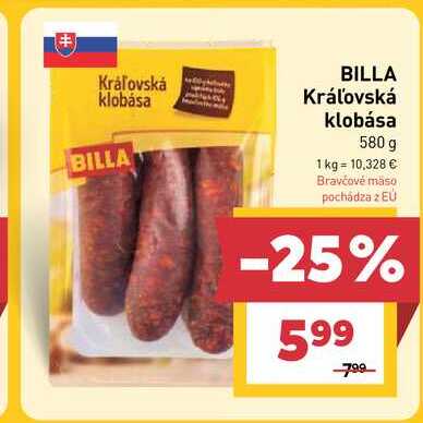 BILLA Kráľovská klobása 580 g