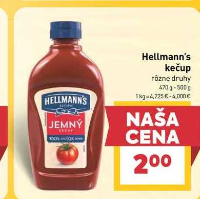 Hellmann's kečup rôzne druhy 470 g-500 g 