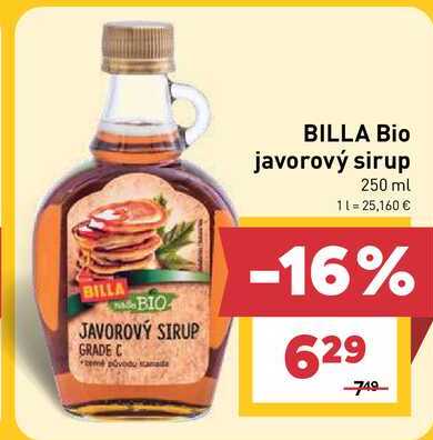 BILLA Bio javorový sirup 250 ml