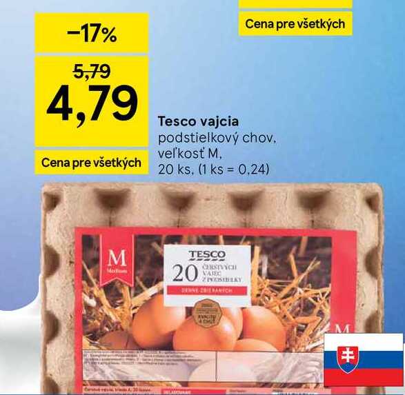 Tesco vajcia podstielkový chov veľkosť M 20ks