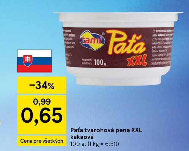 Paťa tvarohová pena XXL kakaová 100 g