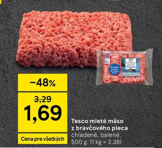 Tesco mleté mäso z bravčového pleca chladené, balené, 500 g