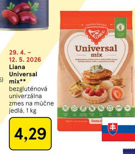 Liana Universal mix bezgluténová univerzálna zmes na múčne jedlá, 1 kg 