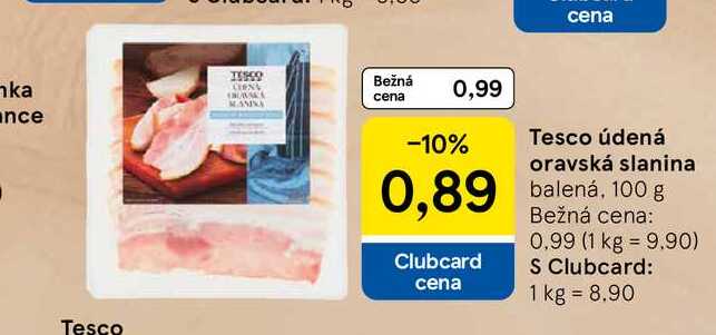 Tesco údená oravská slanina balená, 100 g