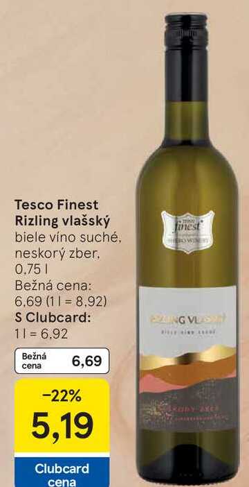 Tesco Finest Rizling vlašský 0.75 l