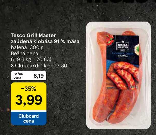 Tesco Grill Master zaúdená klobása 91 % mäsa balená, 300 g 