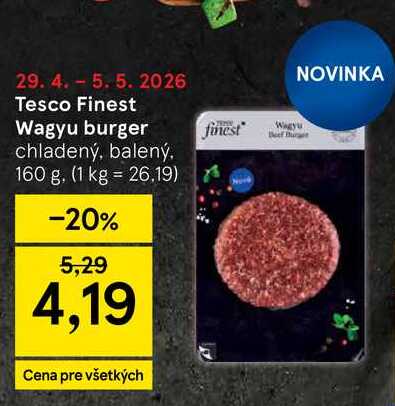 Tesco Finest Wagyu burger chladený, balený 160 g