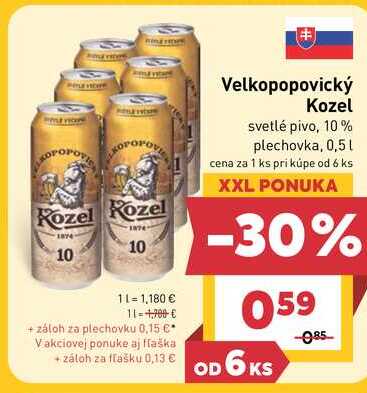 Velkopopovický Kozel svetlé pivo, 10% plechovka, 0,5l