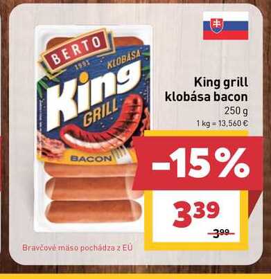 King grill klobása bacon 250 g 