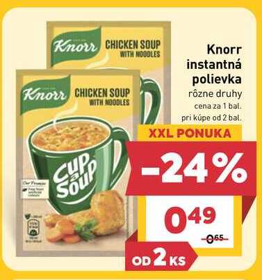 Knorr instantná polievka rôzne druhy cena za 1 bal.