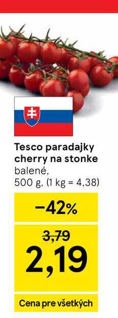 Tesco paradajky cherry na stonke balené, 500 g