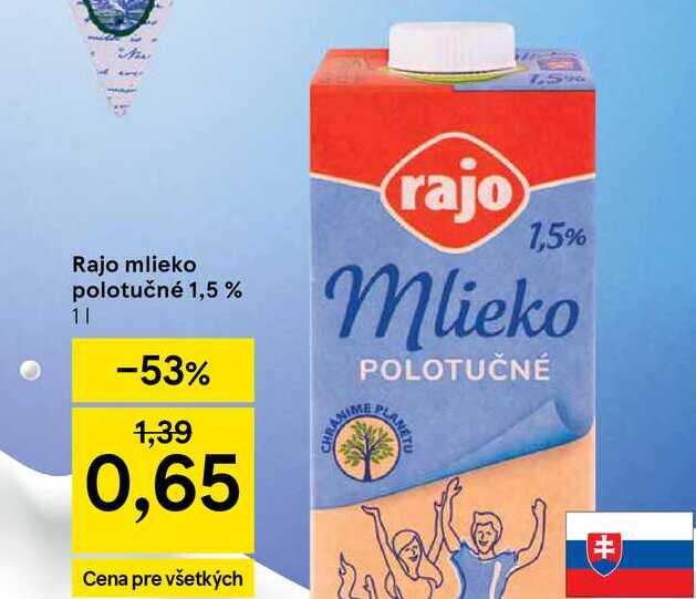 Rajo mlieko polotučné 1,5 % 1l v akcii