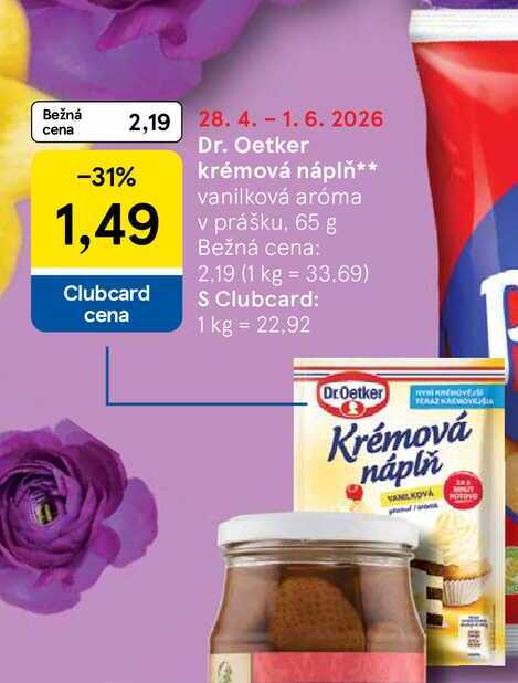 Dr. Oetker krémová náplň vanilková aróma v prášku, 65 g 