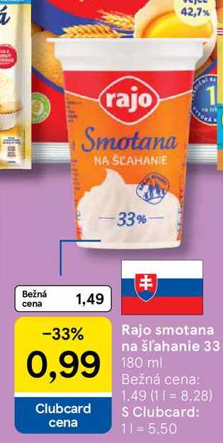 Rajo smotana na šľahanie 180 ml 