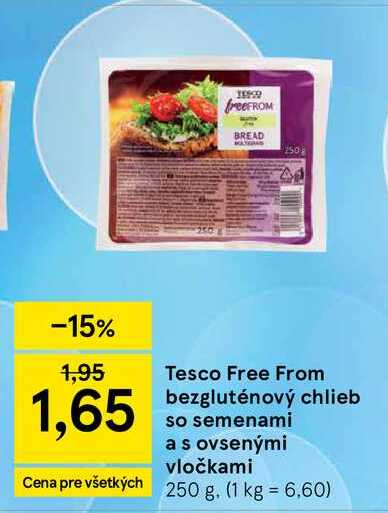 Tesco Free From bezgluténový chlieb so semenami a s ovsenými vločkami 250 g v akcii