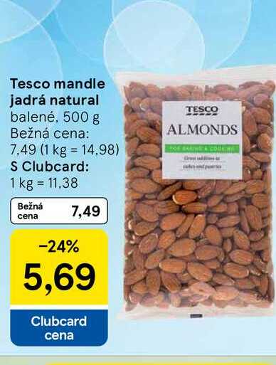 Tesco mandle jadrá natural balené, 500 g