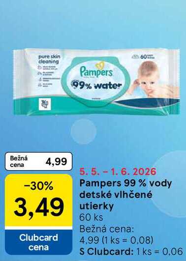 Pampers 99 % vody detské vlhčené utierky 60 ks 