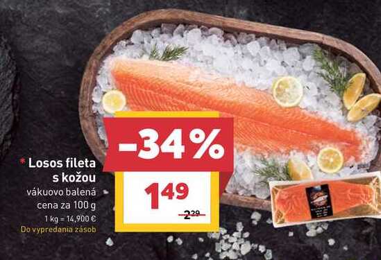 Losos fileta s kožou vákuovo balená cena za 100 g 