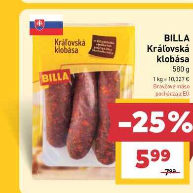 BILLA Kráľovská klobása 580 g