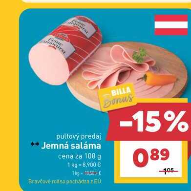 Jemná saláma cena za 100 g 