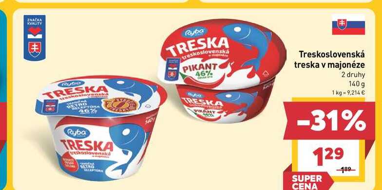 Ryba Treskoslovenská treska v majonéze 2 druhy 140g 