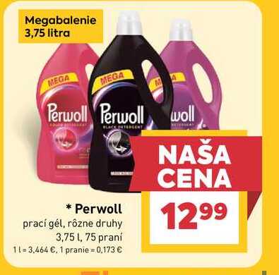 Perwoll prací gél, rôzne druhy 3,75l, 75 praní