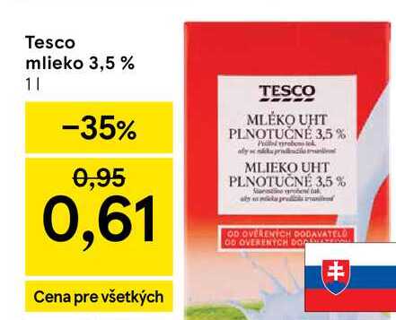 Tesco mlieko 3,5 % 1l
