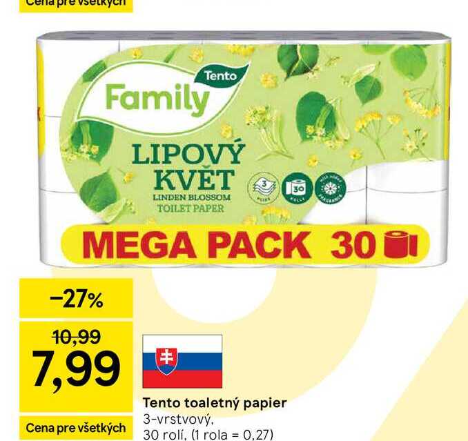 Tento toaletný papier 3-vrstvový 30 rolí