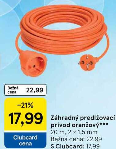 Záhradný predlžovací prívod oranžový 20 m 2 × 1,5 mm 