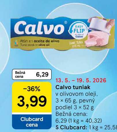 Calvo tuniak v olivovom oleji, 3x 65 g