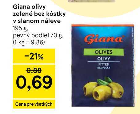 Giana olivy zelené bez kôstky v slanom náleve 195 g